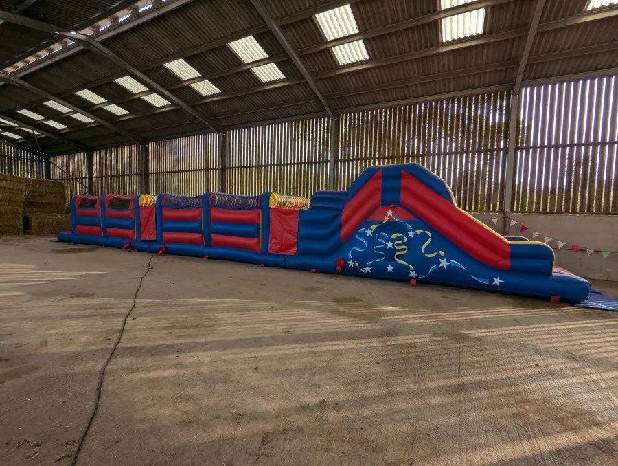 Huge Red & Blue Obstacle Course 80ft Long